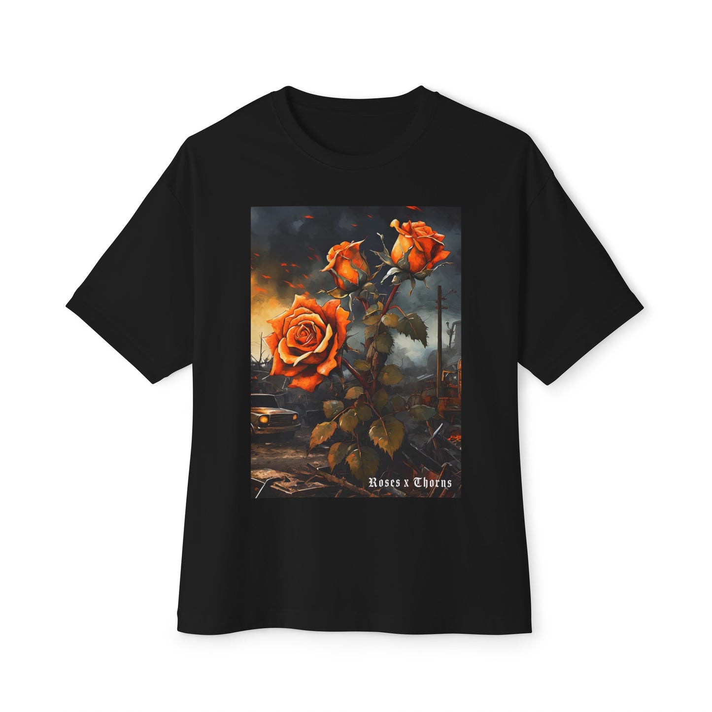 Orange Roses x Thorns Front Oversized Boxy Tee