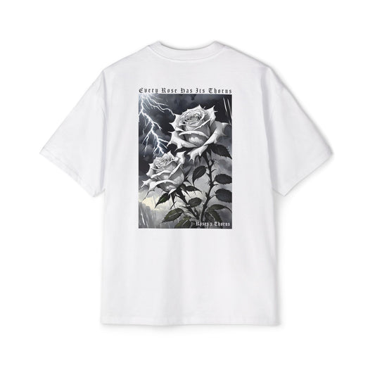 White Lightening Storm Roses x Thorns Heavy Oversized Tee