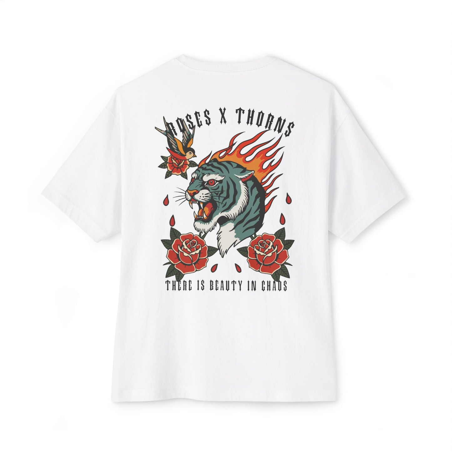 Roses x Thorns Tiger Tee — Flaming Tiger & Roses Graphic Shirt