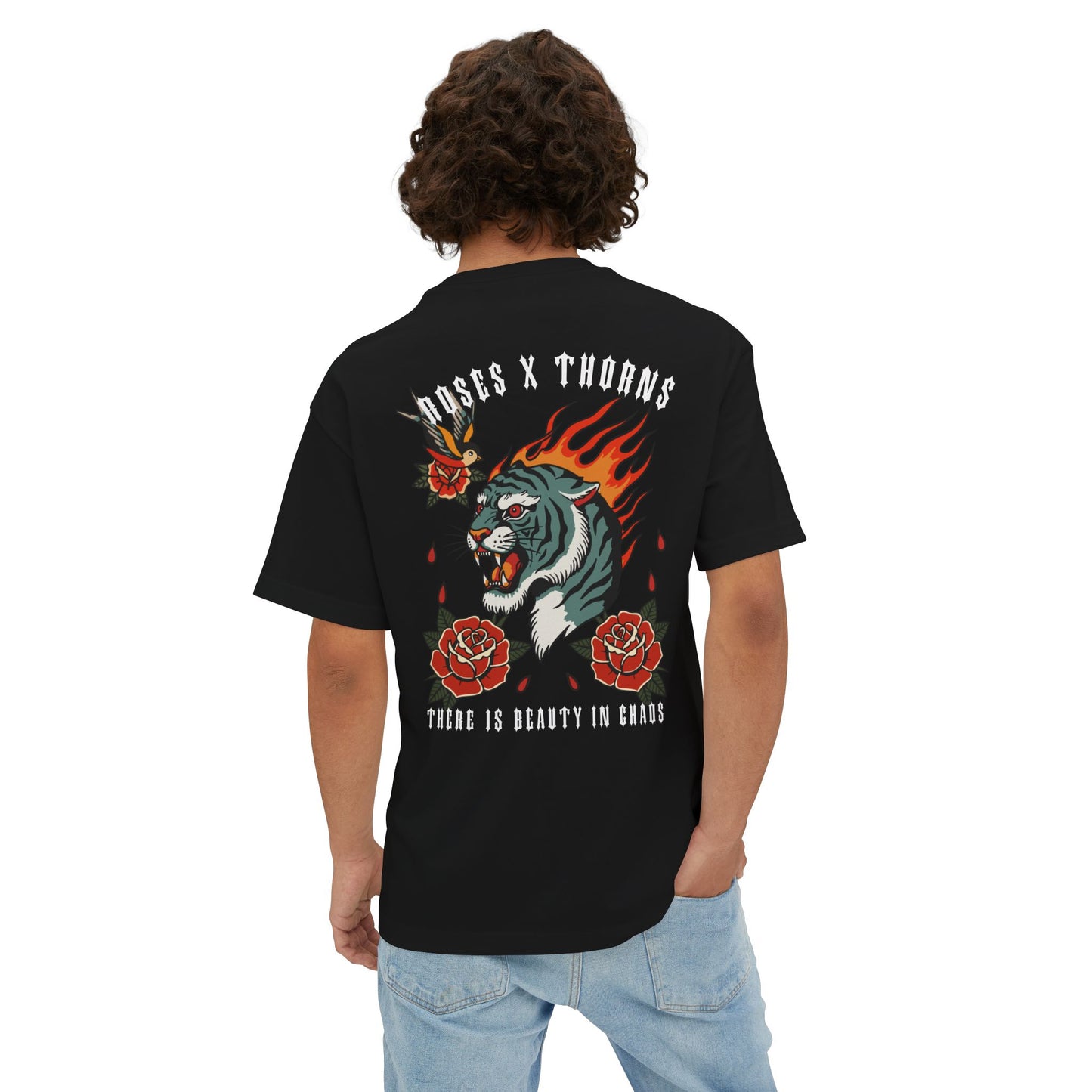 Roses x Thorns Tiger Tee — Flaming Tiger & Roses Graphic Shirt
