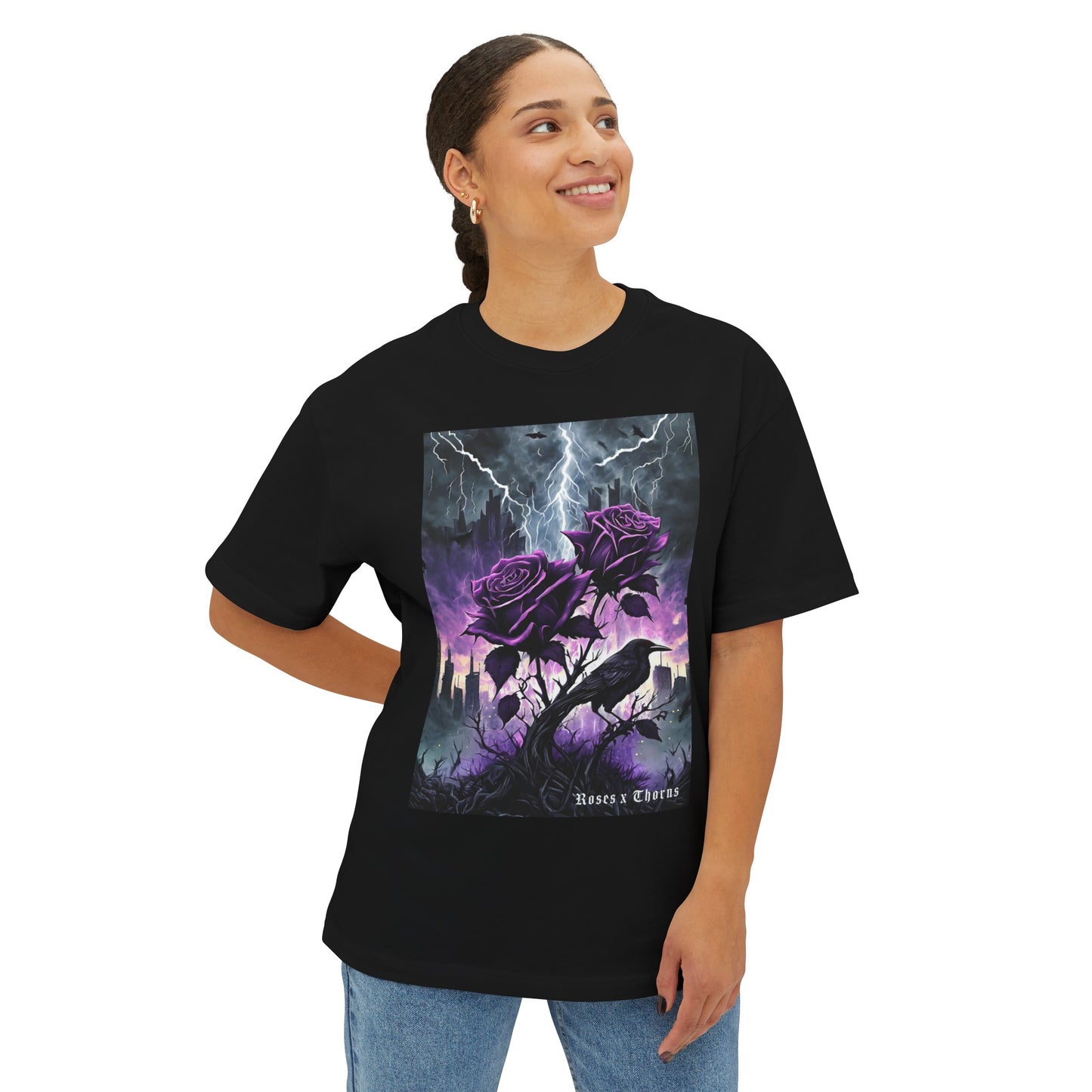 Purple Roses x Thorns Front Oversized Boxy Tee