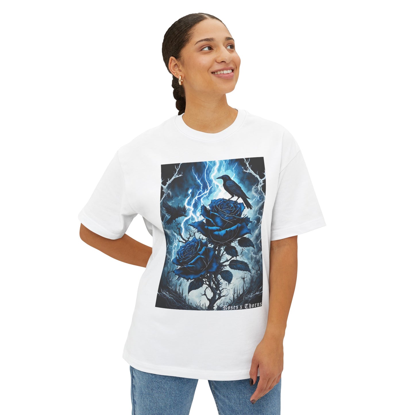 Blue Roses x Thorns Front Oversized Boxy Tee