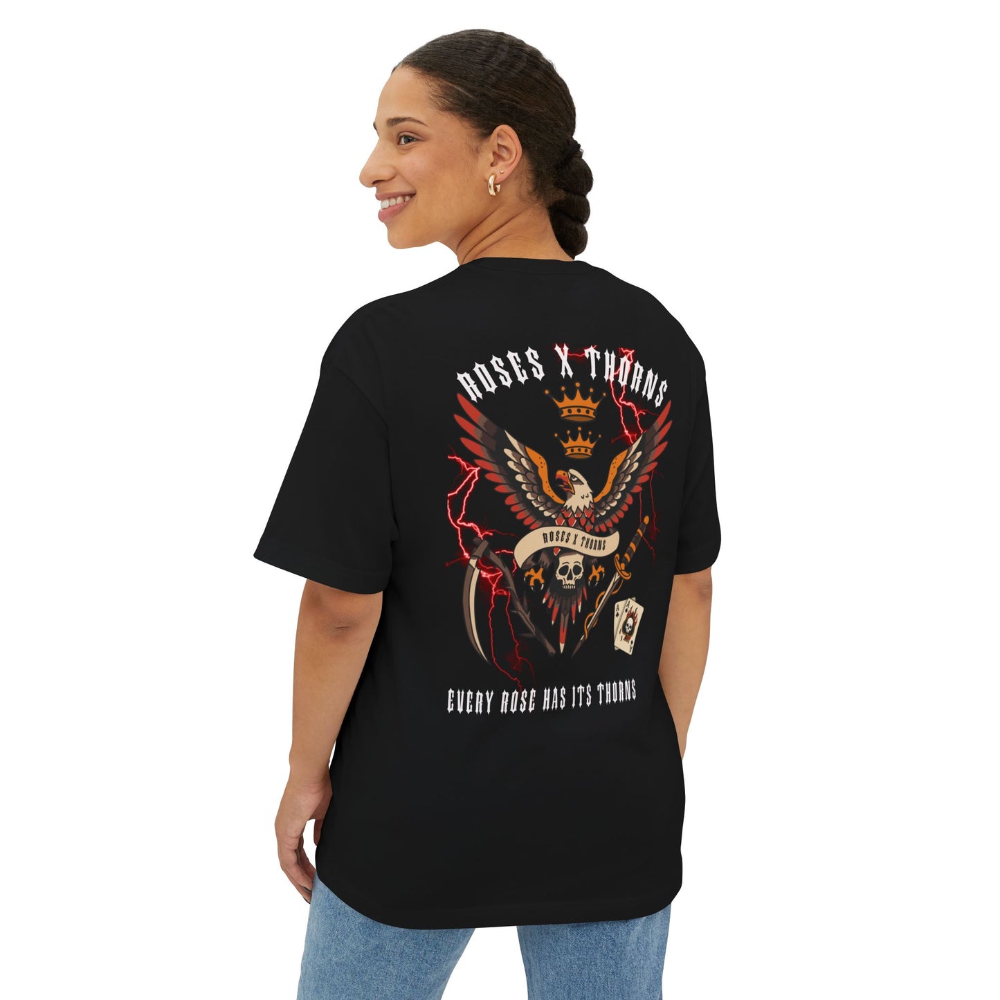 Roses x Thorns Graphic Tee — 'Every Rose Has Its Thorns' Vintage Eagle Skull Design