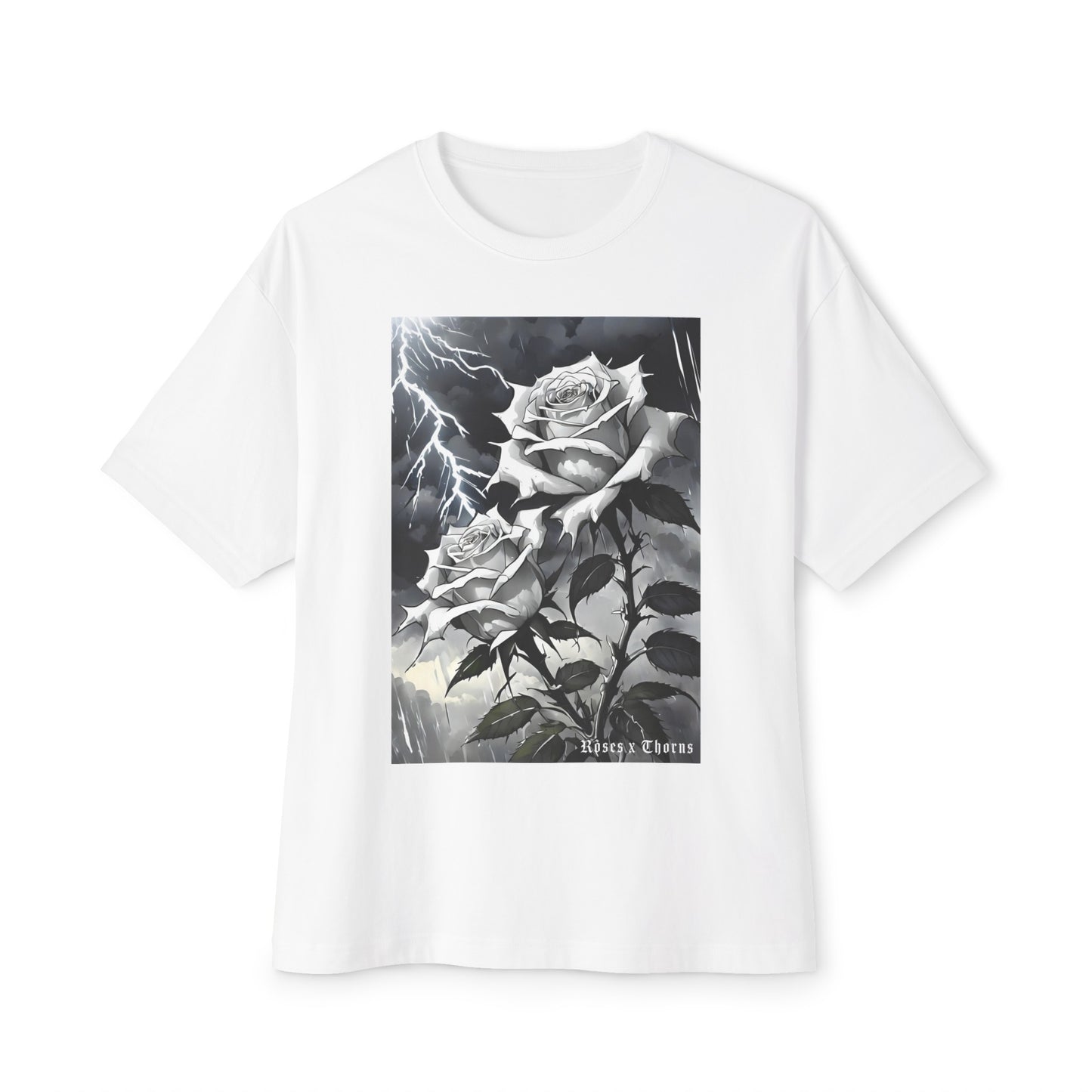 White Roses x Thorns Front Oversized Boxy Tee