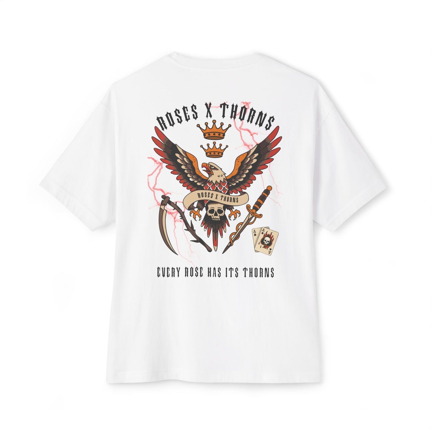 Roses x Thorns Graphic Tee — 'Every Rose Has Its Thorns' Vintage Eagle Skull Design