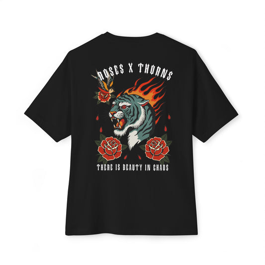 Roses x Thorns Tiger Tee — Flaming Tiger & Roses Graphic Shirt