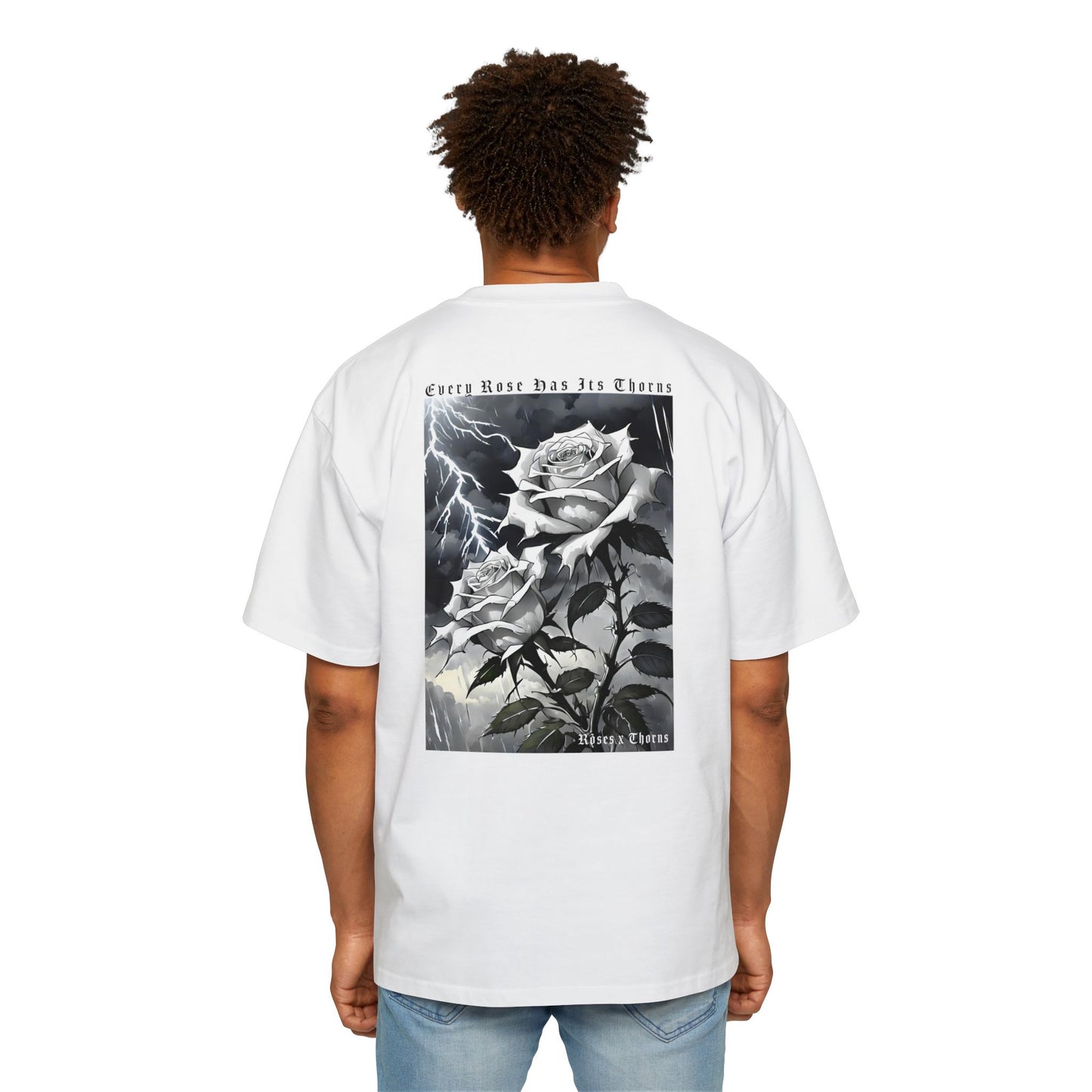 White Lightening Storm Roses x Thorns Heavy Oversized Tee