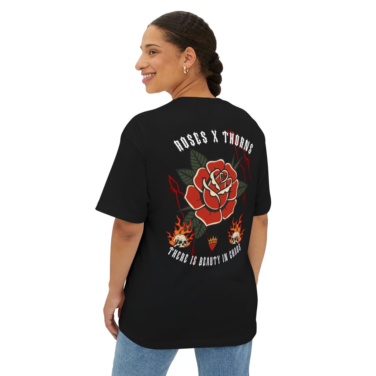 Roses x Thorns Oversized Tee — 'There Is Beauty in Chaos' Boxy T‑Shirt