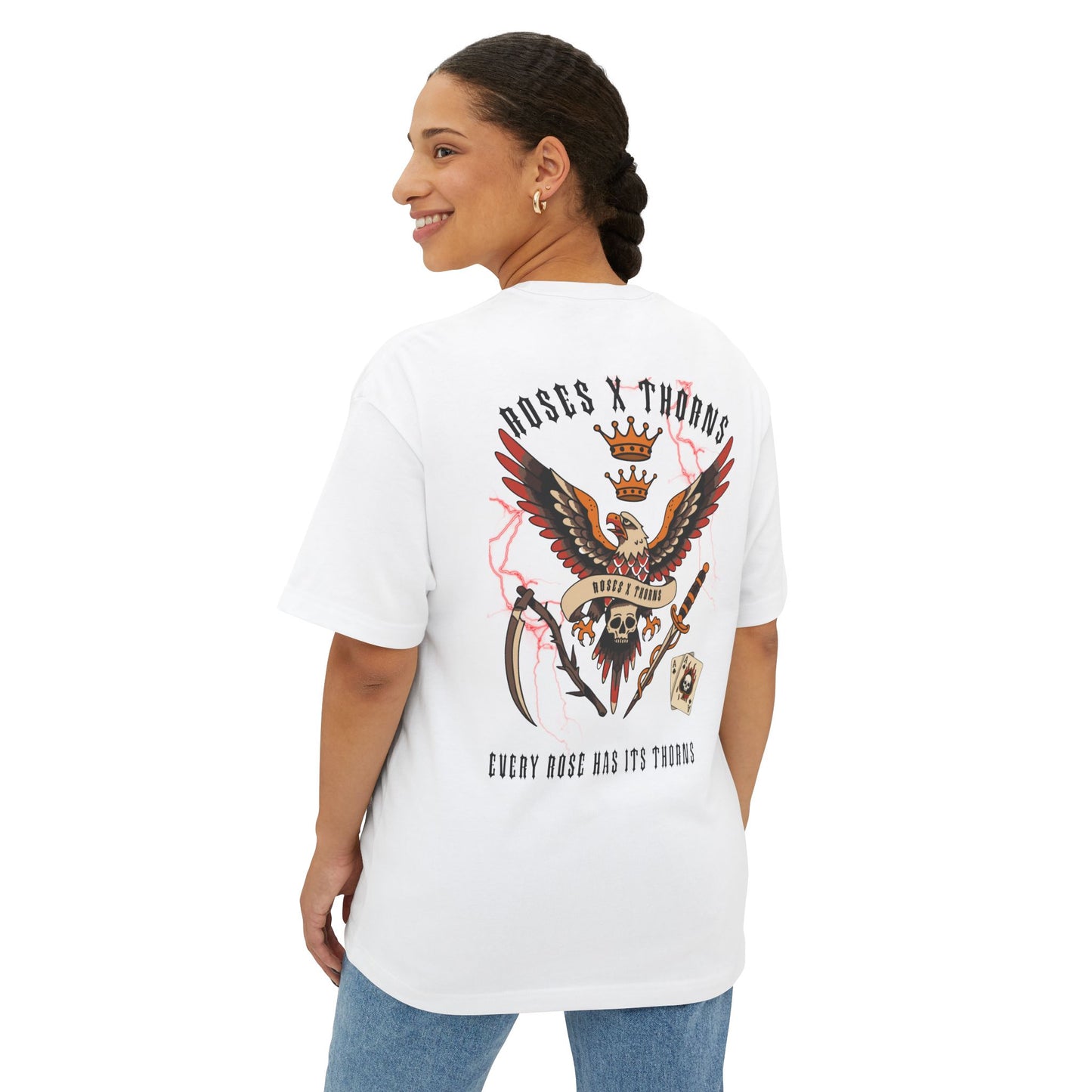 Roses x Thorns Graphic Tee — 'Every Rose Has Its Thorns' Vintage Eagle Skull Design