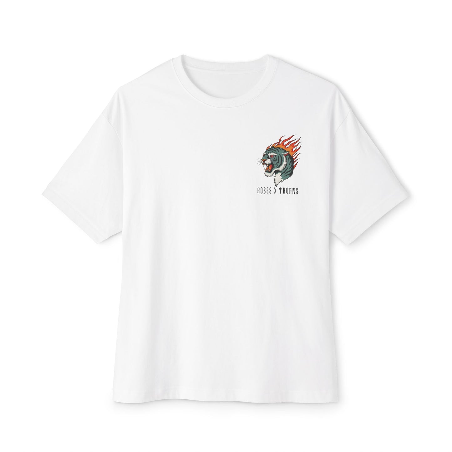 Roses x Thorns Tiger Tee — Flaming Tiger & Roses Graphic Shirt
