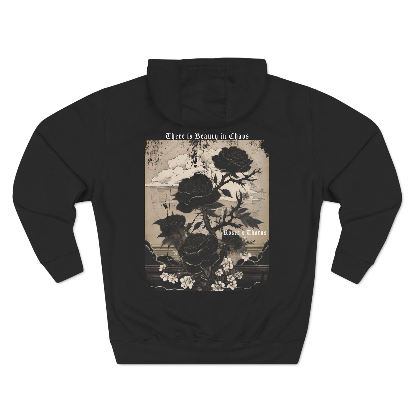 Distressed Black Roses x Thorns x Japanese Style Fleece Hoodie