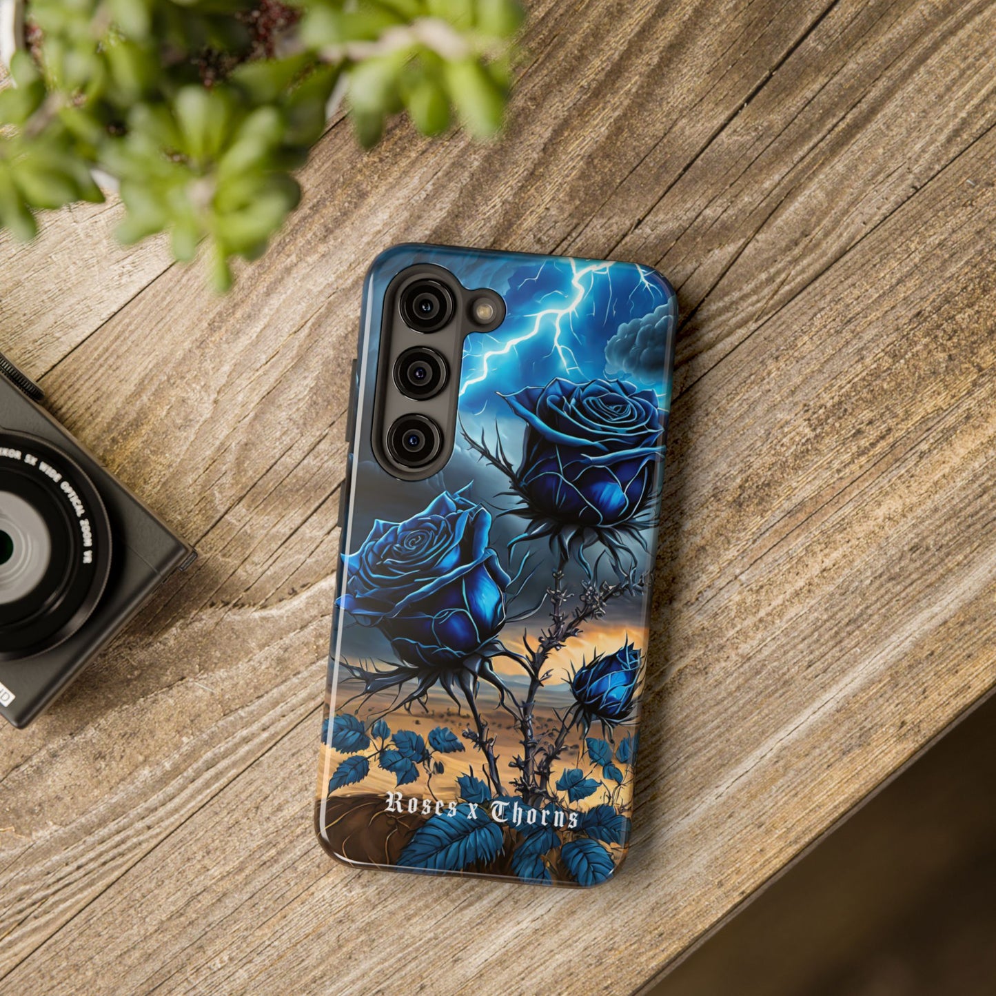 Blue Desert Roses x Thorns Phone Cases