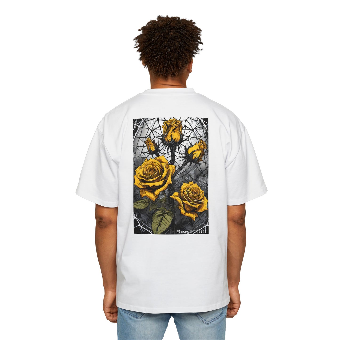 Yellow Spiderweb Roses x Thorns Heavy Oversized Tee