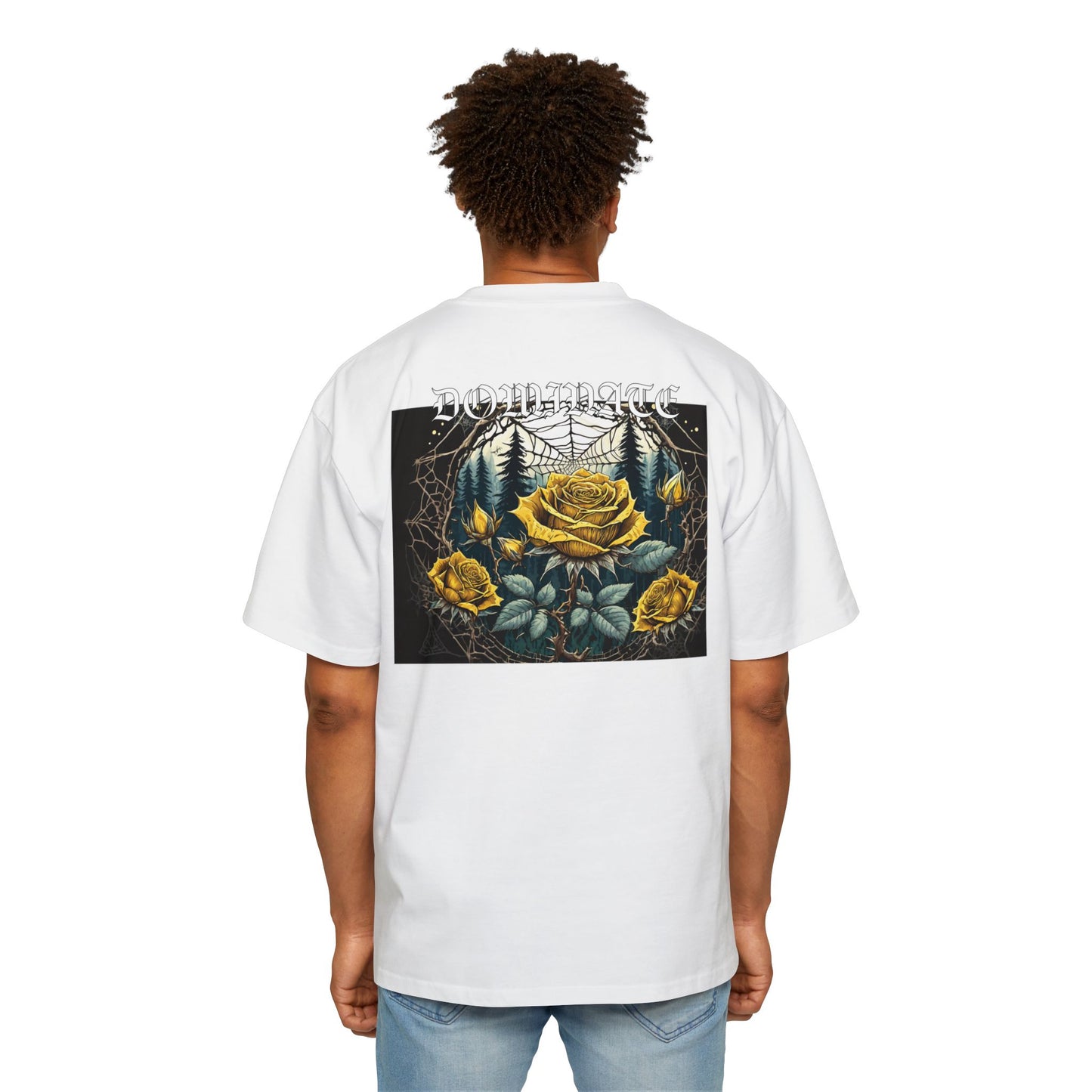 Dominate Yellow Spiderwebs Roses x Thorns Heavy Oversized Tee