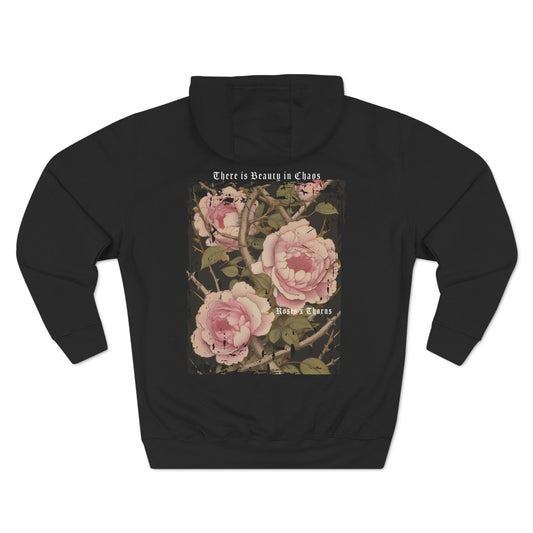 Distressed Pink Roses x Thorns x Japanese Style Fleece Hoodie