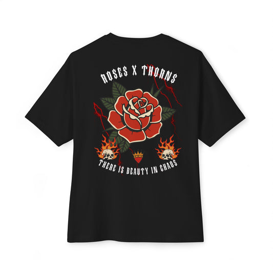 Roses x Thorns Oversized Tee — 'There Is Beauty in Chaos' Boxy T‑Shirt