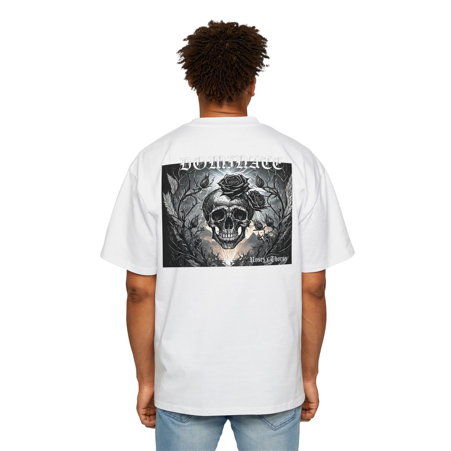 Dominate Black Skull Roses x Thorns Heavy Oversized Tee