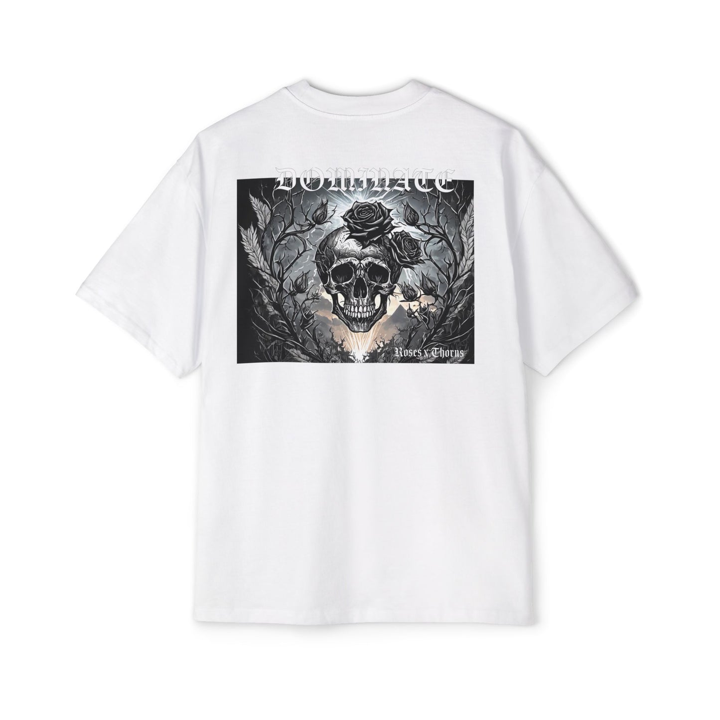 Dominate Black Skull Roses x Thorns Heavy Oversized Tee