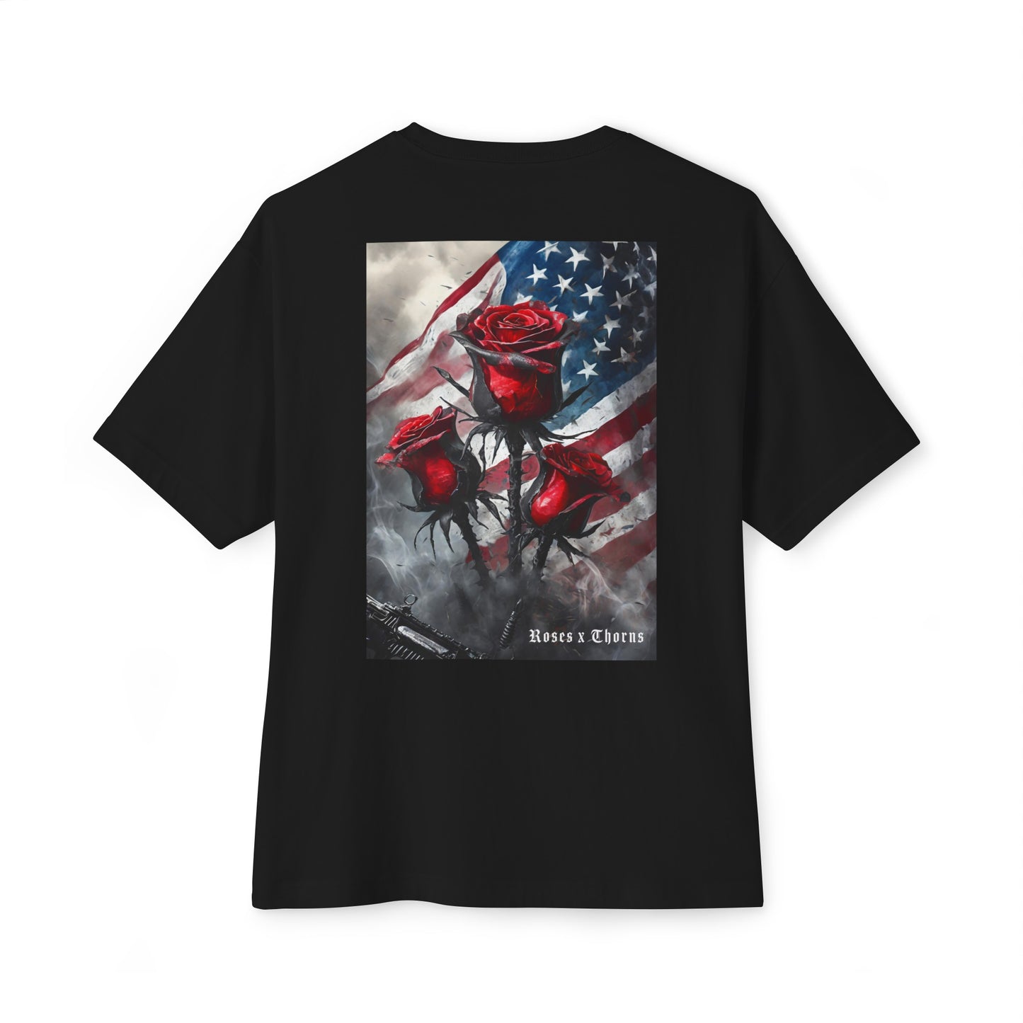 Red Roses x Thorns x American Flag Oversized Boxy Tee