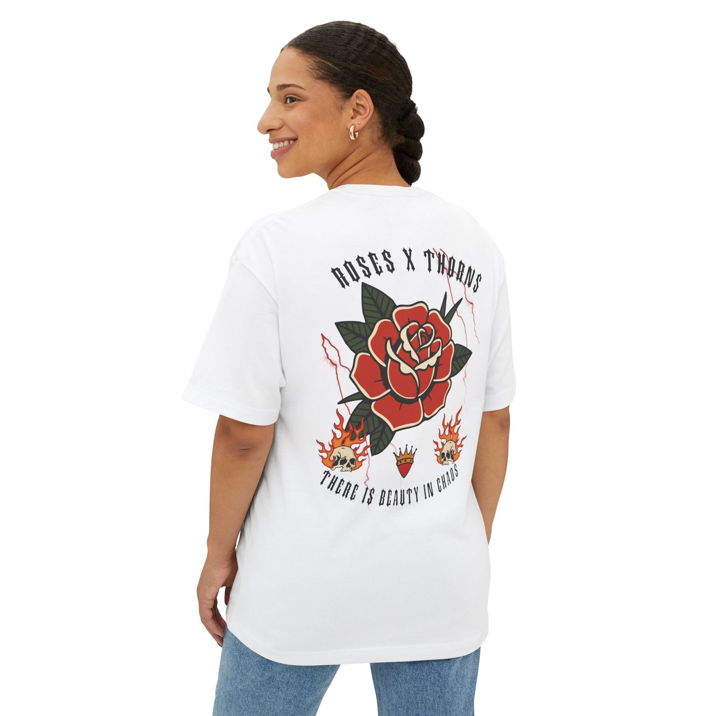 Roses x Thorns Oversized Tee — 'There Is Beauty in Chaos' Boxy T‑Shirt