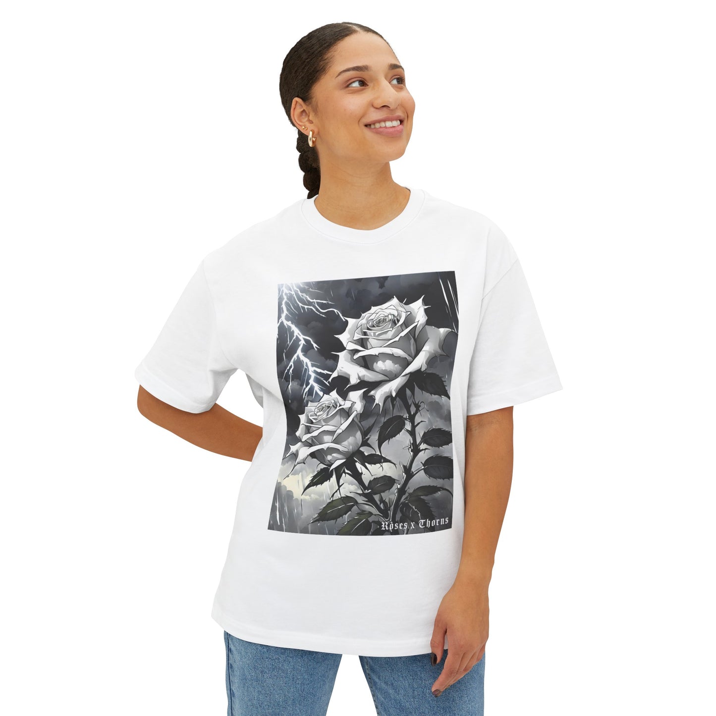 White Roses x Thorns Front Oversized Boxy Tee