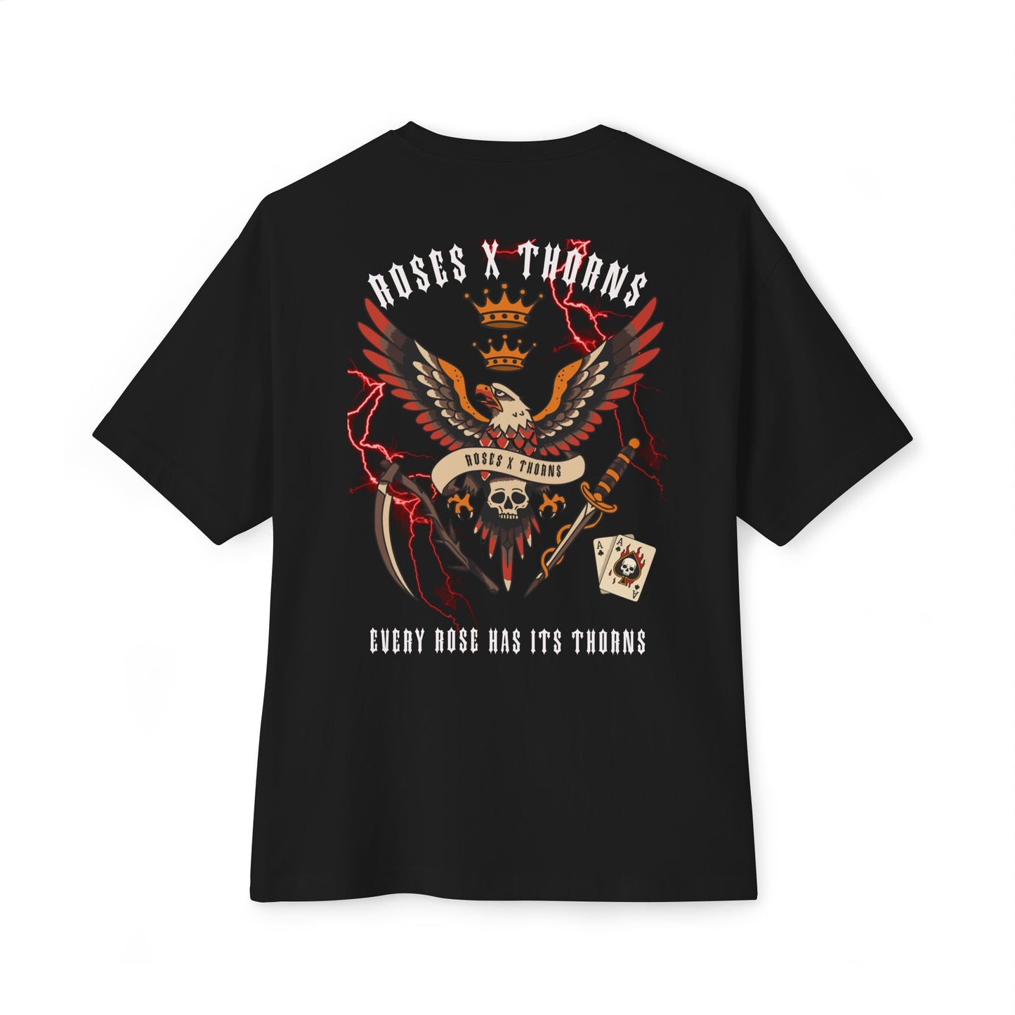 Roses x Thorns Graphic Tee — 'Every Rose Has Its Thorns' Vintage Eagle Skull Design