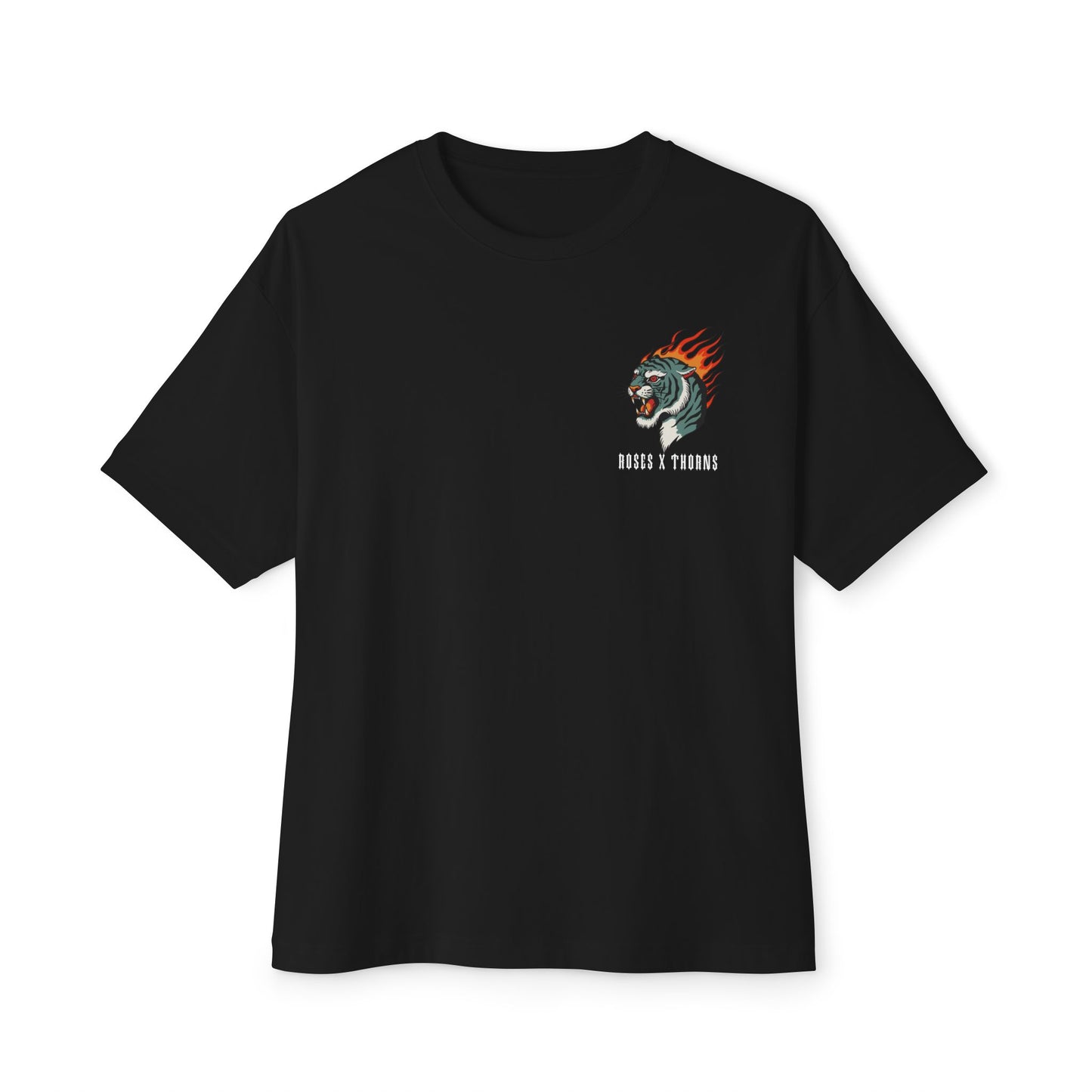 Roses x Thorns Tiger Tee — Flaming Tiger & Roses Graphic Shirt