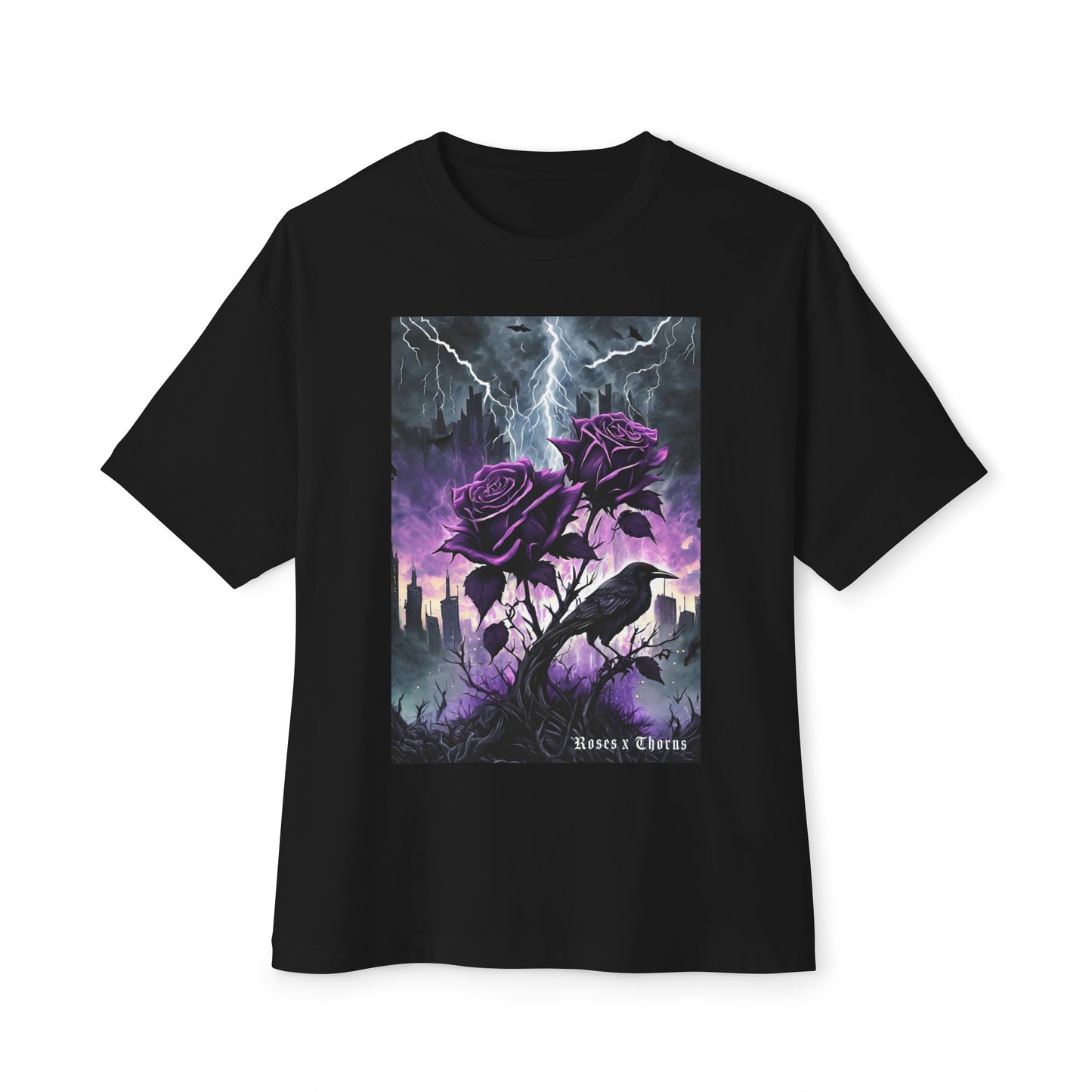 Purple Roses x Thorns Front Oversized Boxy Tee