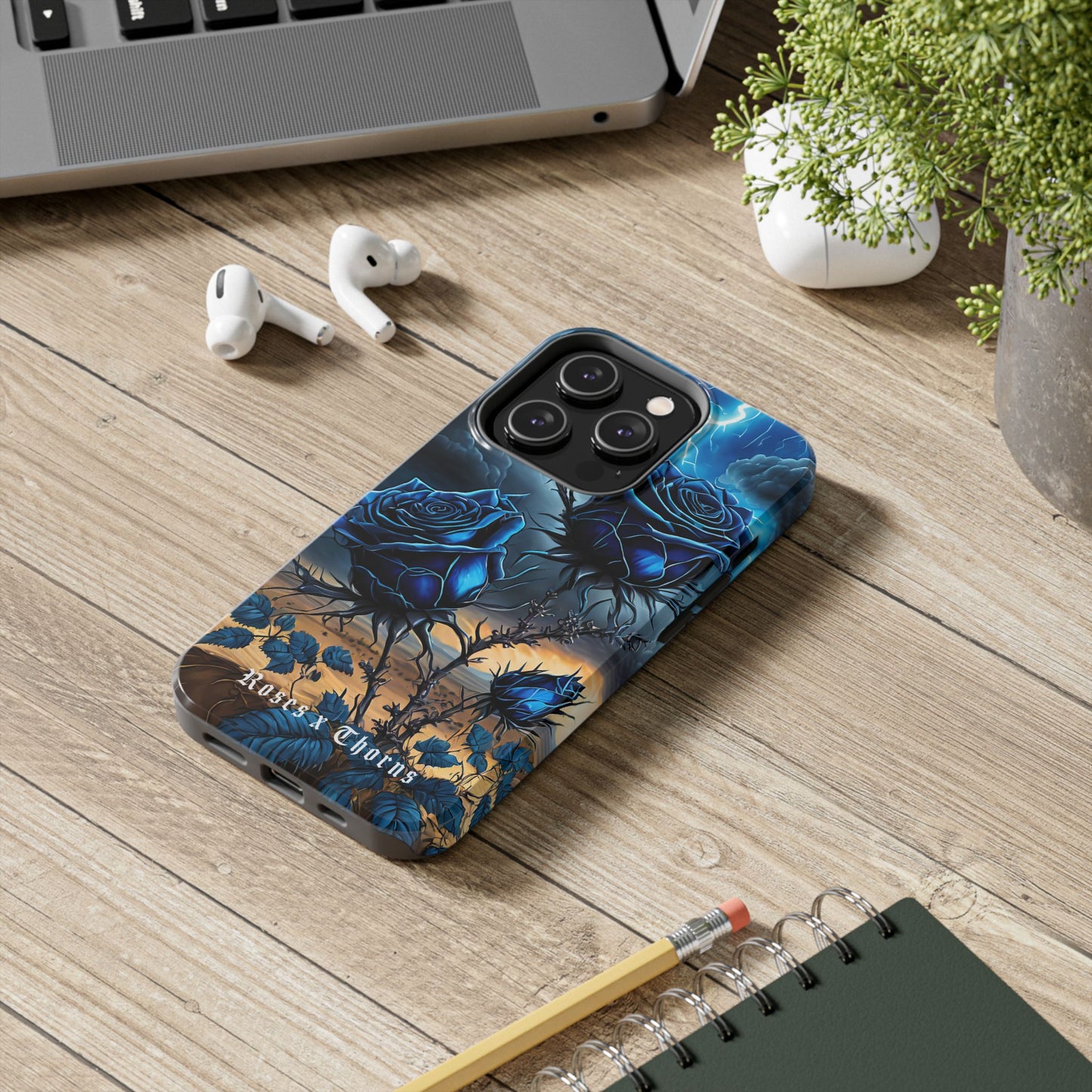 Blue Desert Roses x Thorns Phone Cases