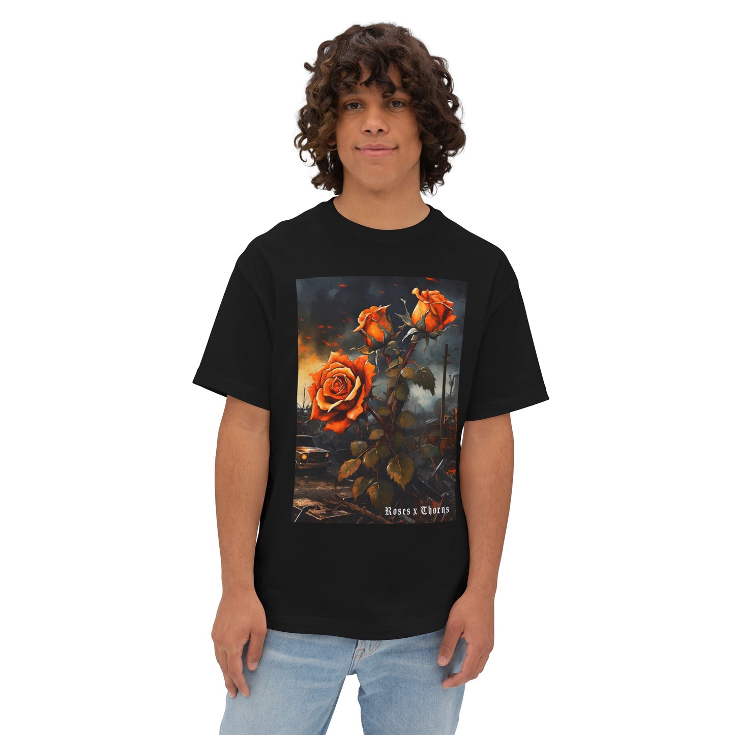 Orange Roses x Thorns Front Oversized Boxy Tee