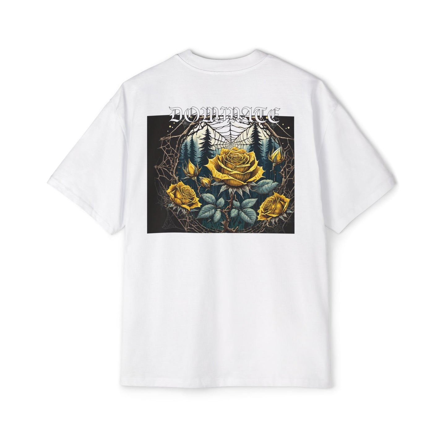 Dominate Yellow Spiderwebs Roses x Thorns Heavy Oversized Tee